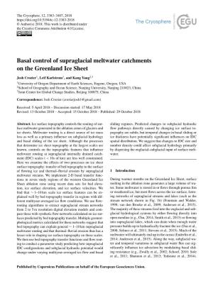 Basal Control of Supraglacial Meltwater Catchments on the Greenland Ice Sheet