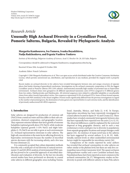 Unusually High Archaeal Diversity in a Crystallizer Pond, Pomorie Salterns, Bulgaria, Revealed by Phylogenetic Analysis