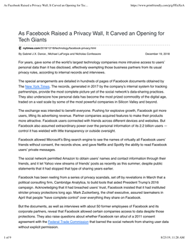 As Facebook Raised a Privacy Wall, It Carved an Opening for Tec