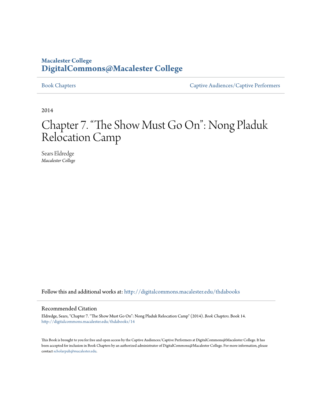 Chapter 7. “The Show Must Go On”: Nong Pladuk Relocation Camp