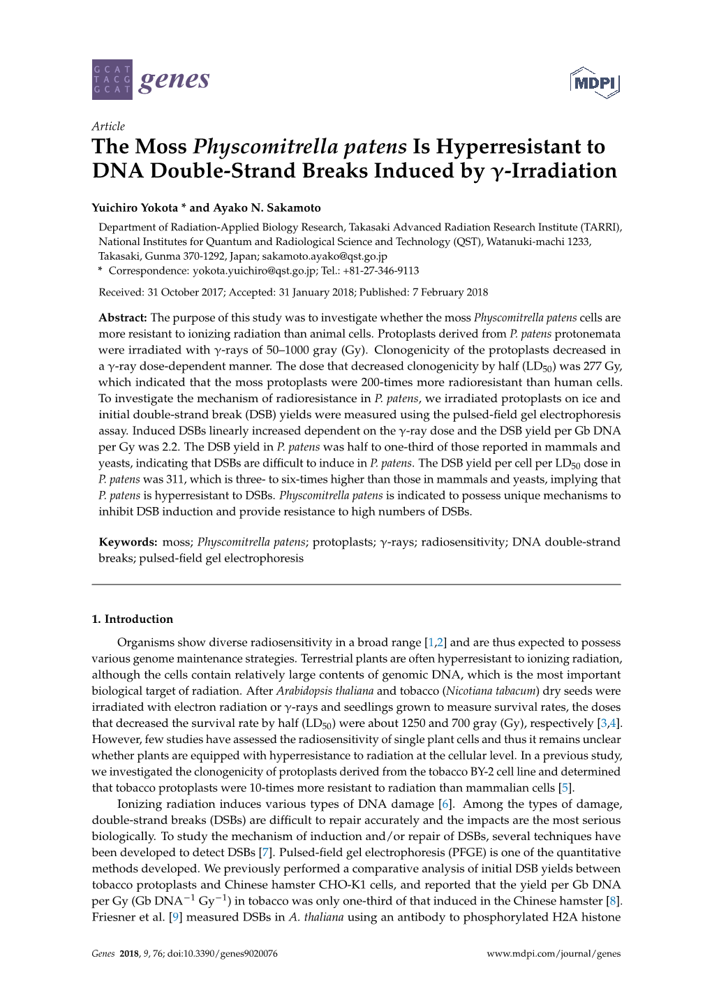 The Moss Physcomitrella Patens Is Hyperresistant to DNA Double-Strand Breaks Induced by Γ-Irradiation