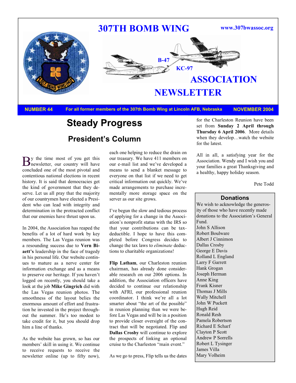 Steady Progress 307TH BOMB WING NEWSLETTER ASSOCIATION