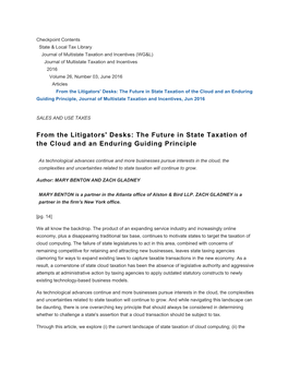 From the Litigators' Desks: the Future in State Taxation of the Cloud and an Enduring Guiding Principle, Journal of Multistate Taxation and Incentives, Jun 2016