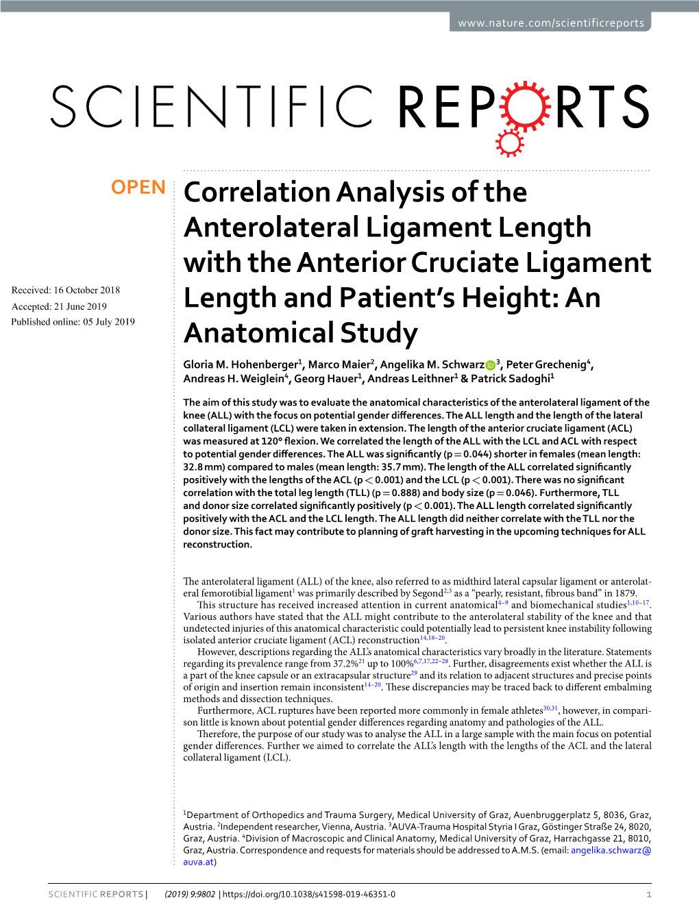 Correlation Analysis of the Anterolateral Ligament Length With