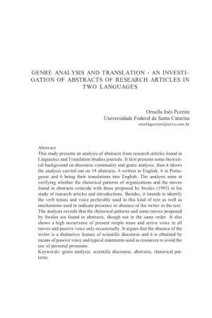 Genre Analysis and Translation