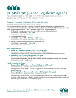 CHAPA's 2019–2020 Legislative Agenda