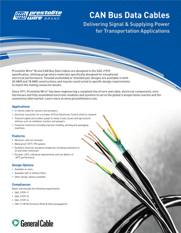 CAN Bus Data Cables Delivering Signal & Supplying Power for Transportation Applications