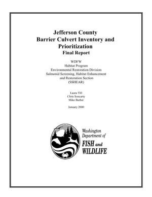 Jefferson County Barrier Culvert Inventory and Prioritization Final Report