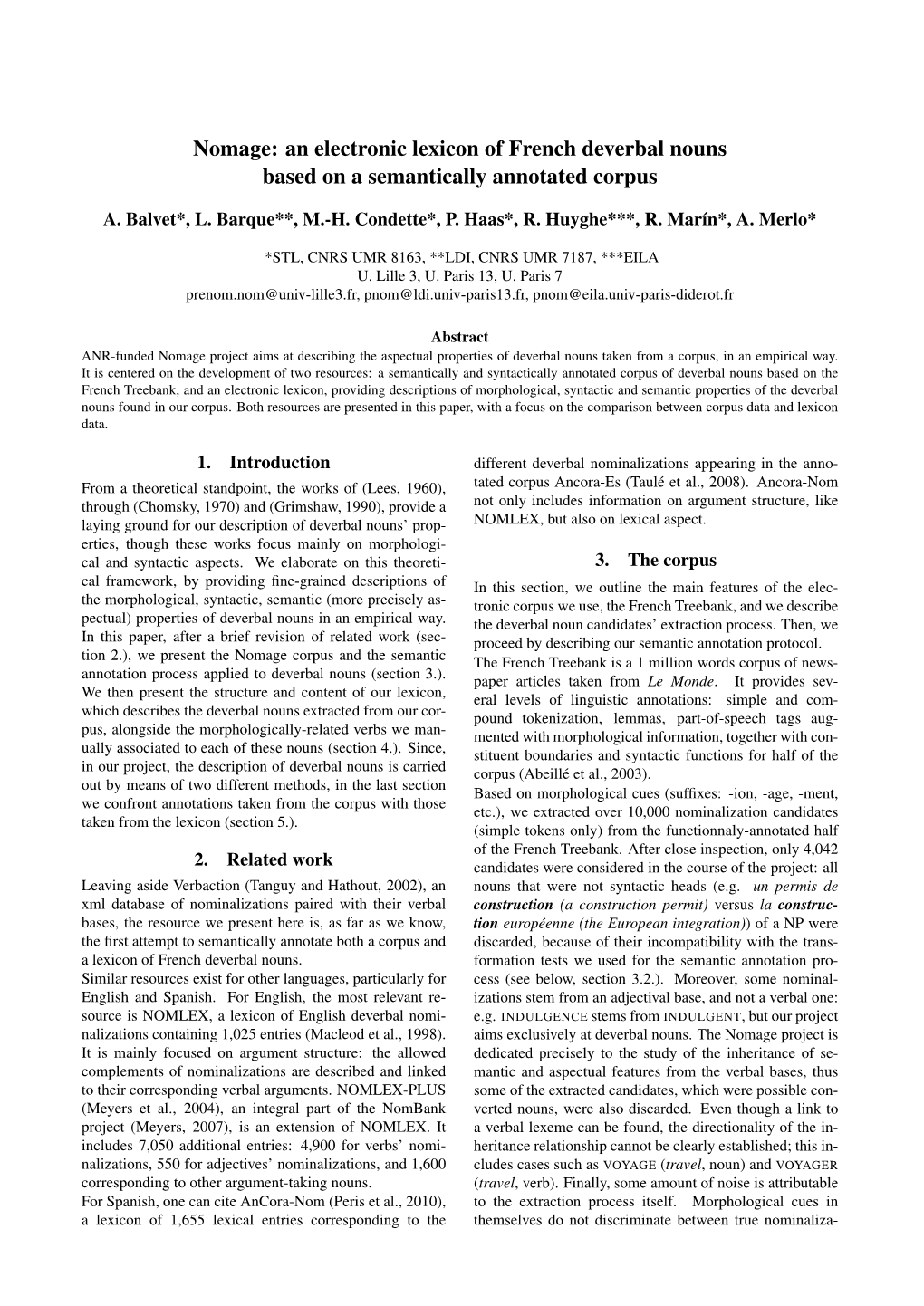 An Electronic Lexicon of French Deverbal Nouns Based on a Semantically Annotated Corpus