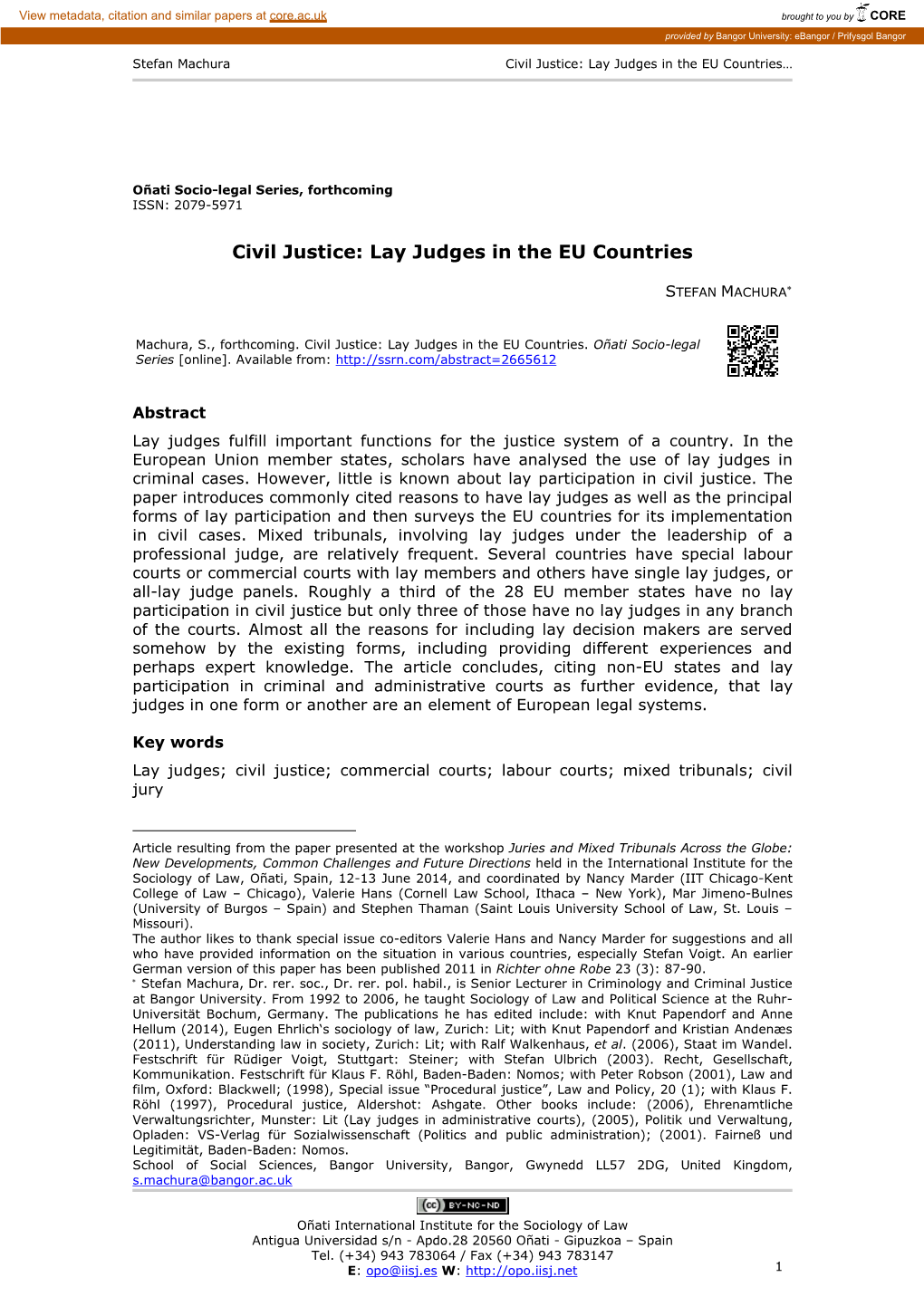 Civil Justice: Lay Judges in the EU Countries…