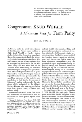 Congressman Knud Wefald, a Minnesota Voice for Farm Parity