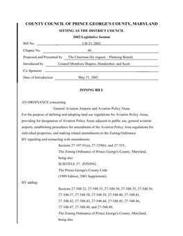 COUNTY COUNCIL of PRINCE GEORGE's COUNTY, MARYLAND SITTING AS the DISTRICT COUNCIL 2002 Legislative Session Bill No