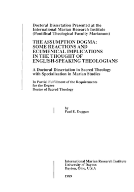 The Assumption Dogma: Some Reactions and Ecumenical Implications in the Thought of English-Speaking Theologians