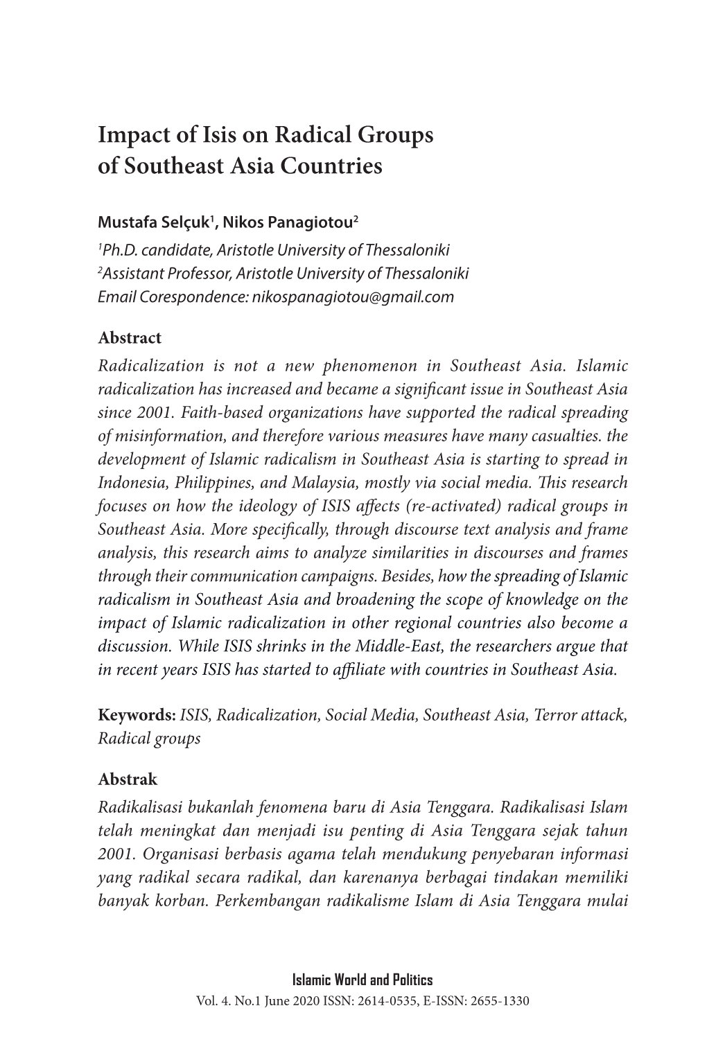 Impact of Isis on Radical Groups of Southeast Asia Countries