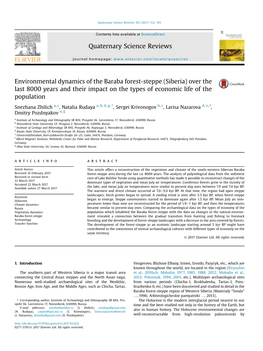 Environmental Dynamics of the Baraba Forest-Steppe (Siberia) Over the Last 8000 Years and Their Impact on the Types of Economic Life of the Population