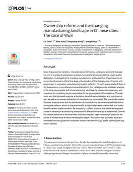 Ownership Reform and the Changing Manufacturing Landscape in Chinese Cities: the Case of Wuxi