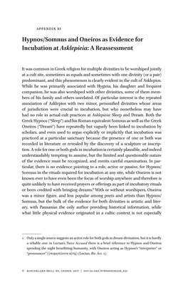 Hypnos/Somnus and Oneiros As Evidence for Incubation at Asklepieia: a Reassessment