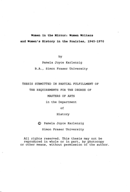 Women in the Mirror: Women Writers and Women's History in the Prairies, 1945-1970