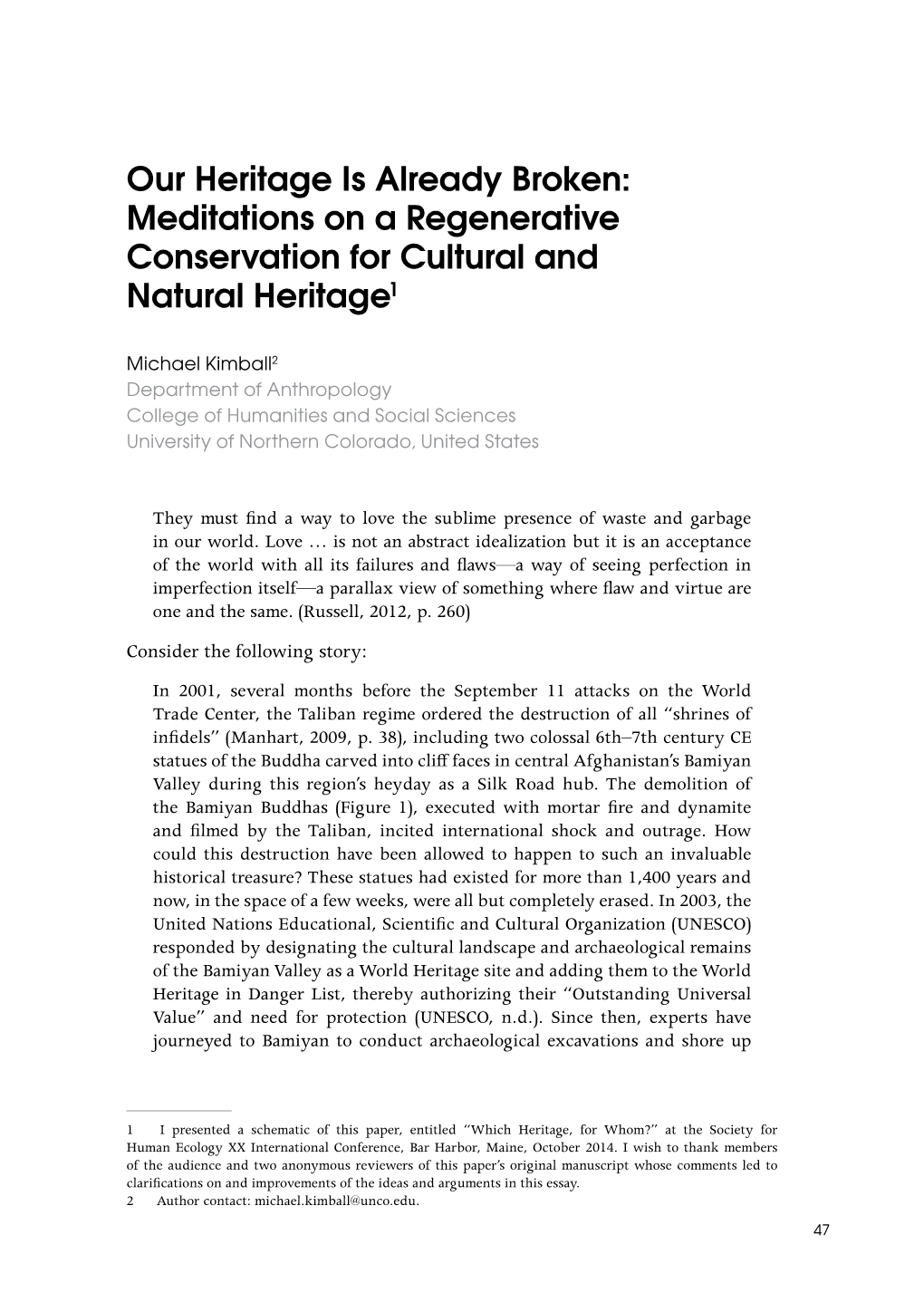 Meditations on a Regenerative Conservation for Cultural and Natural Heritage1