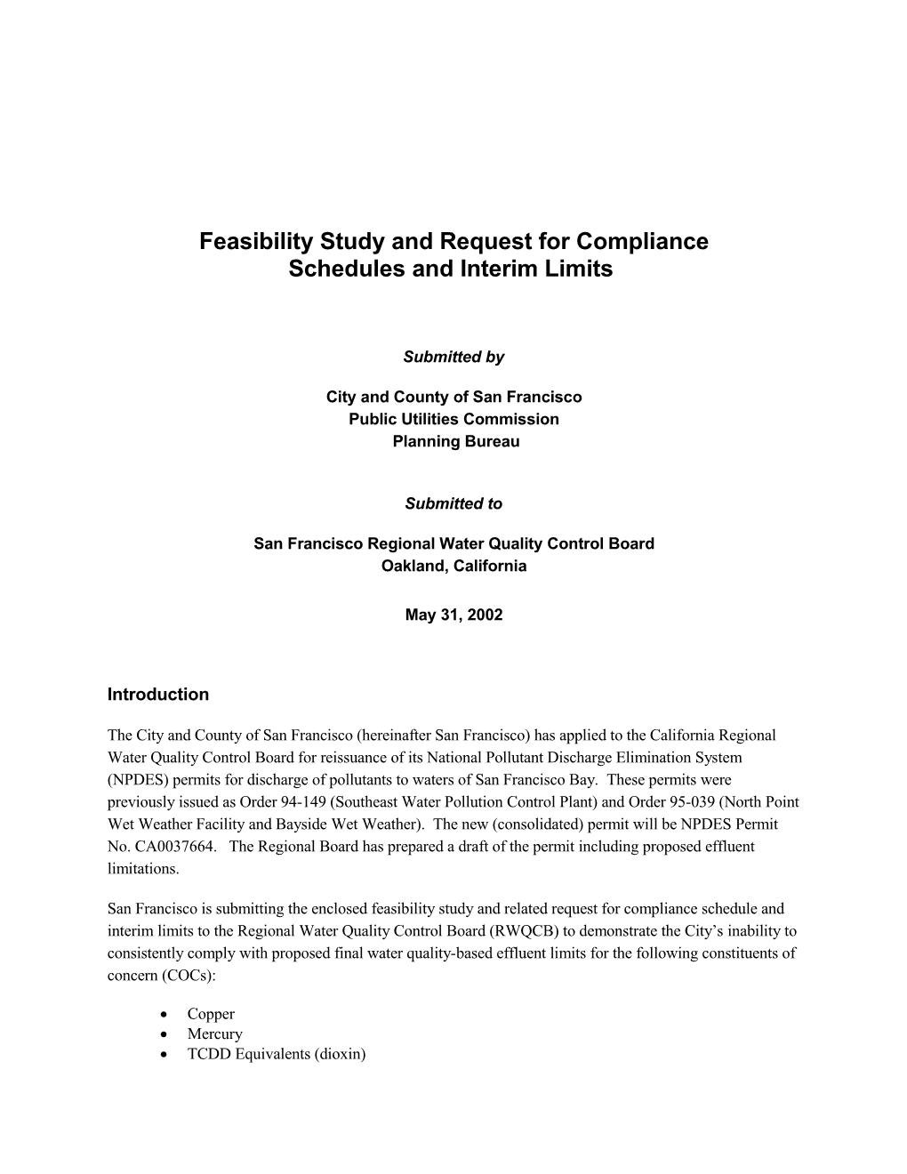 San Francisco Feasibility Study April 22, 2002 Page 3 s1