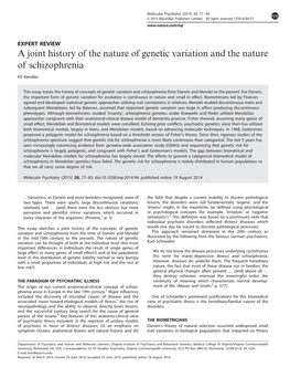 A Joint History of the Nature of Genetic Variation and the Nature of Schizophrenia KS Kendler