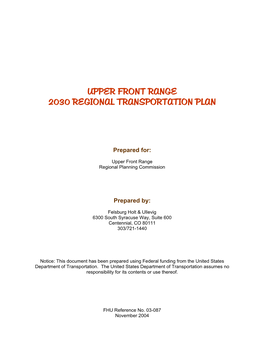 Upper Front Range 2030 Regional Transportation Plan