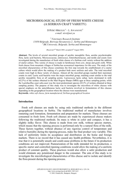 Microbiological Study of Fresh White Cheese - 129