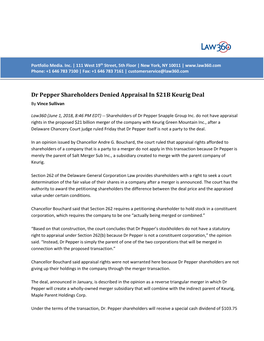 Dr Pepper Shareholders Denied Appraisal in $21B Keurig Deal by Vince Sullivan