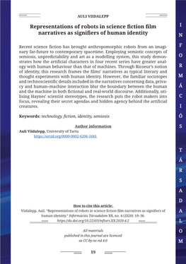 Representations of Robots in Science Fiction Film Narratives As Signifiers of Human Identity