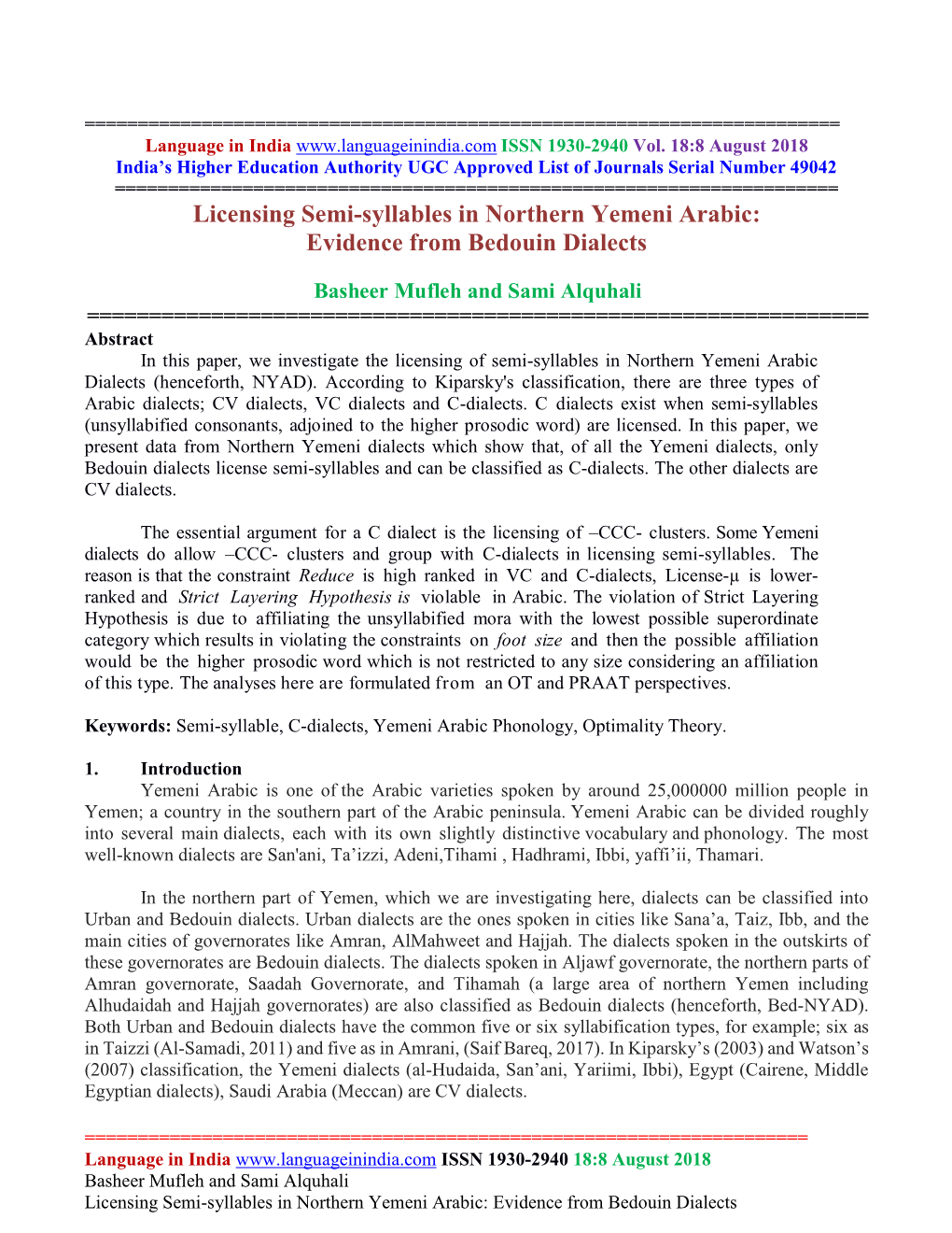 Licensing Semi-Syllables in Northern Yemeni Arabic: Evidence from Bedouin Dialects