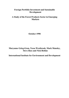 Foreign Portfolio Investment and Sustainable Development a Study
