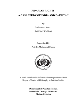 Riparian Rights: a Case Study of India and Pakistan