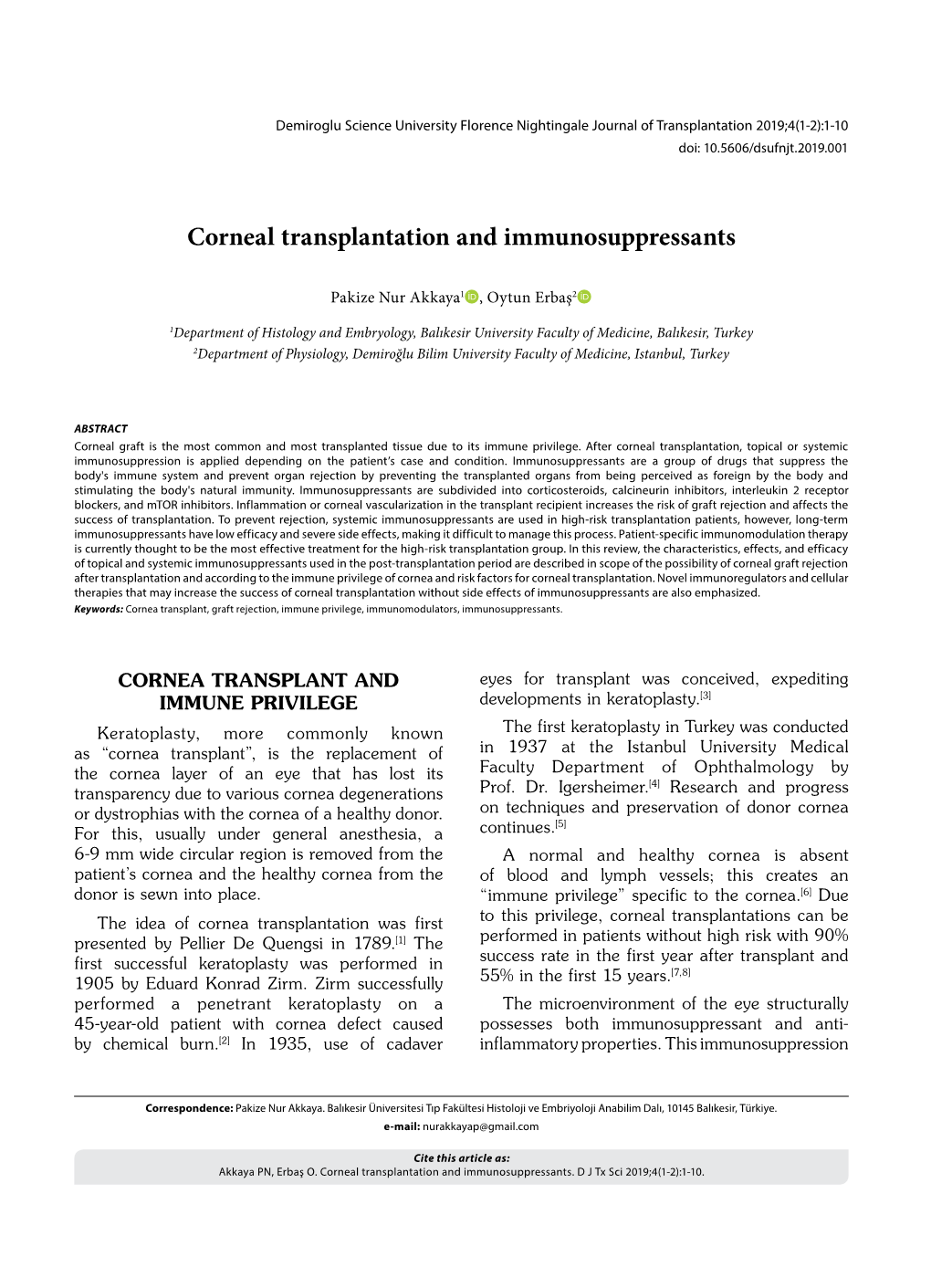 Corneal Transplantation and Immunosuppressants