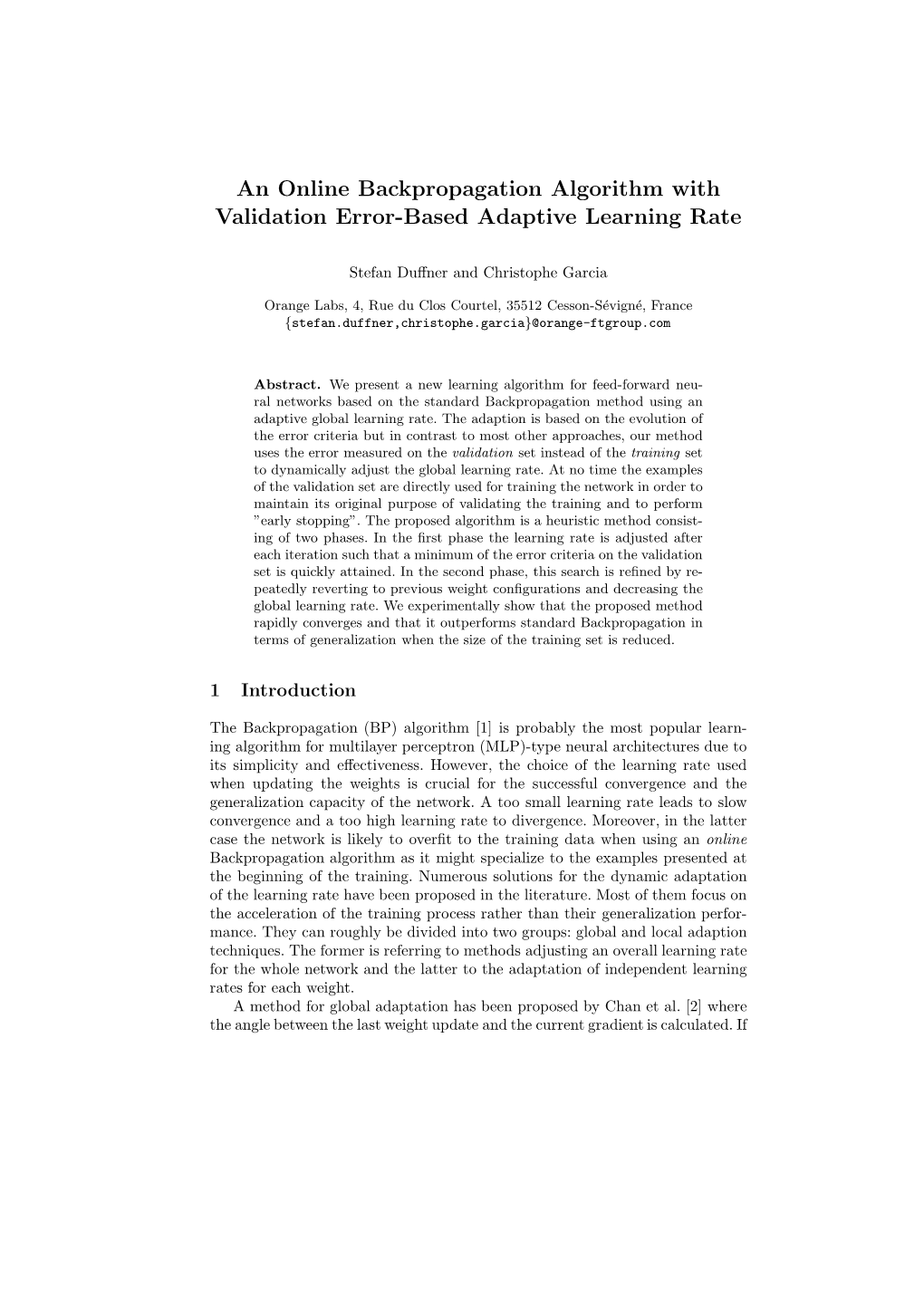 An Online Backpropagation Algorithm with Validation Error-Based Adaptive Learning Rate