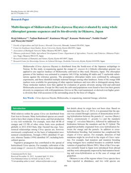 Multi-Lineages of Shiikuwasha (Citrus Depressa Hayata) Evaluated by Using Whole Chloroplast Genome Sequences and Its Bio-Diversity in Okinawa, Japan
