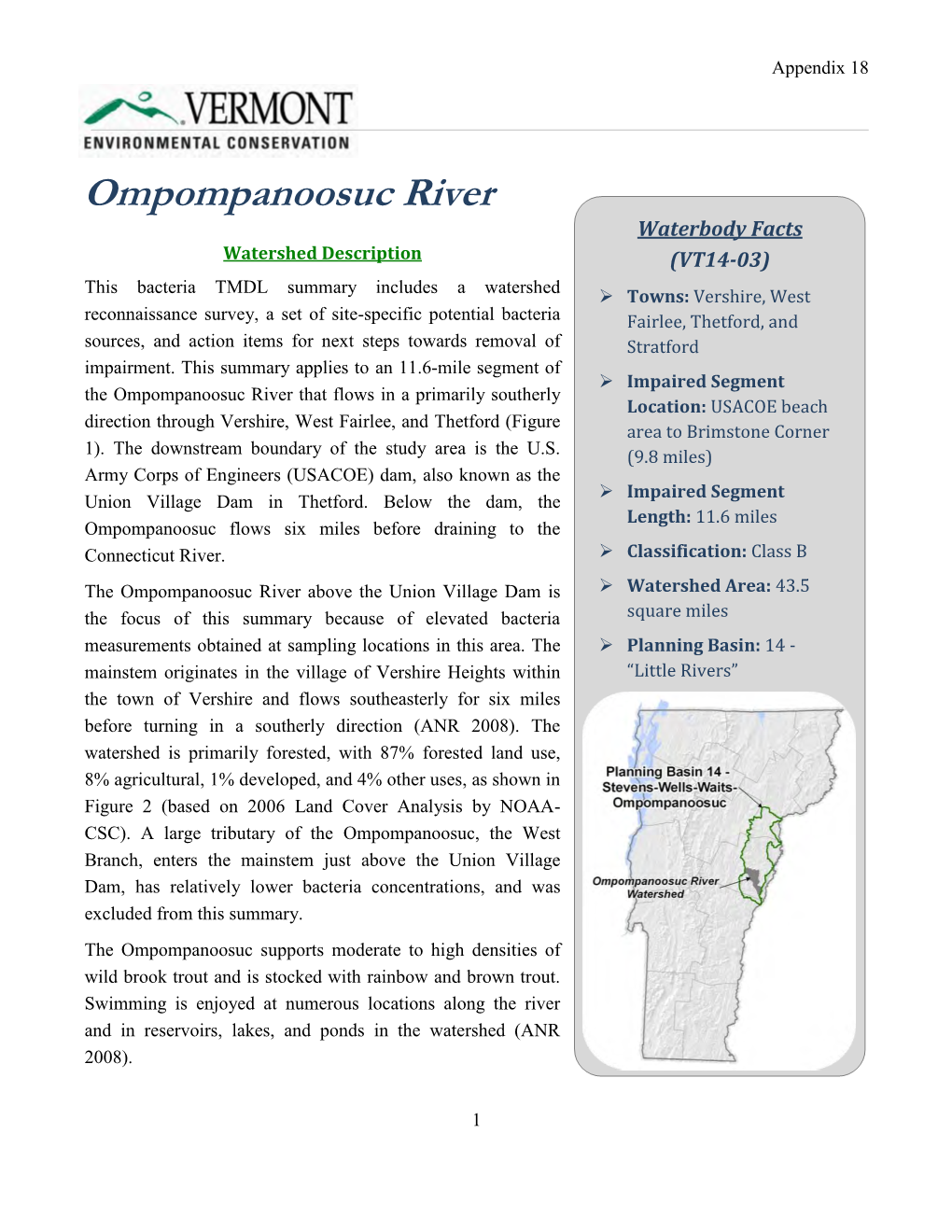 Ompompanoosuc River Waterbody Facts