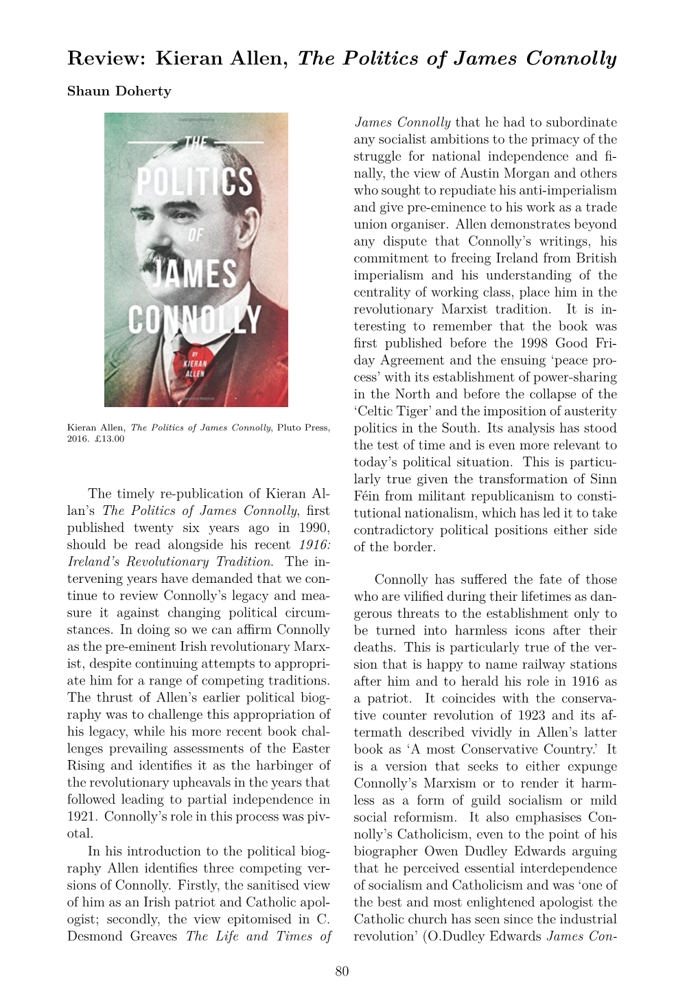 Review: Kieran Allen, the Politics of James Connolly