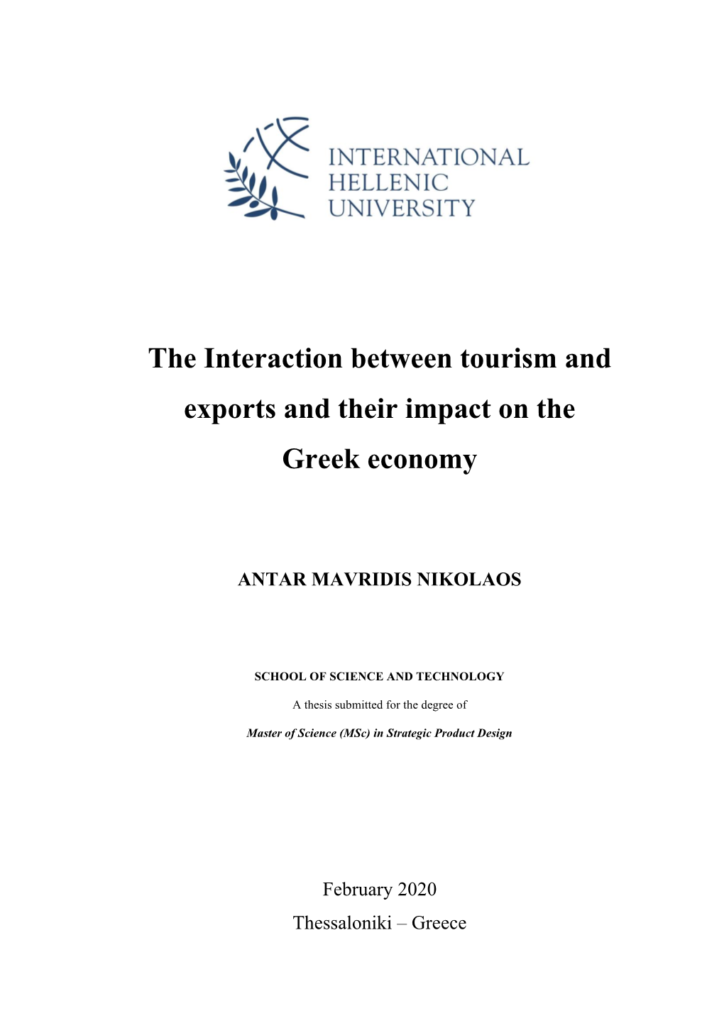 The Interaction Between Tourism and Exports and Their Impact on the Greek Economy