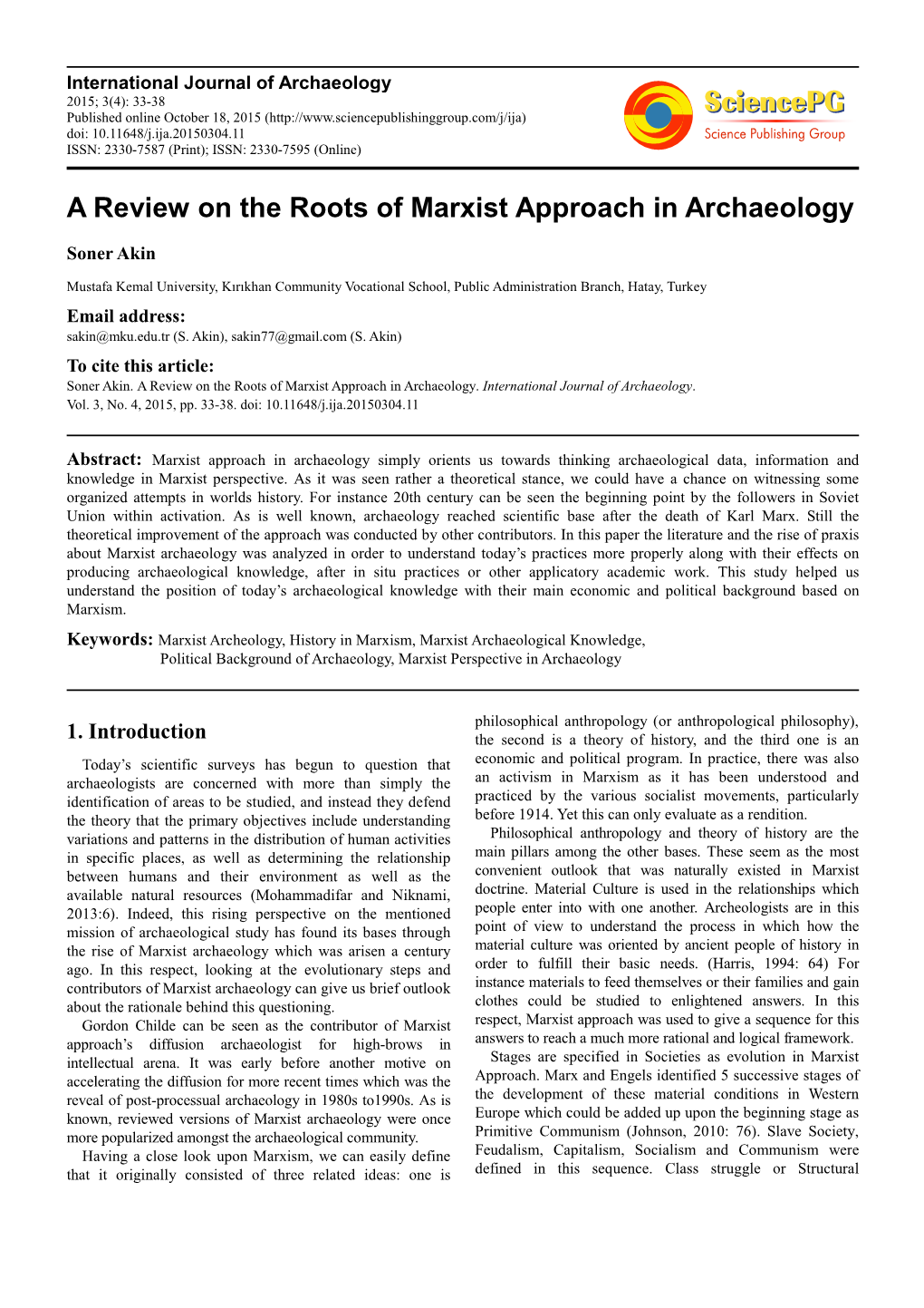 A Review on the Roots of Marxist Approach in Archaeology