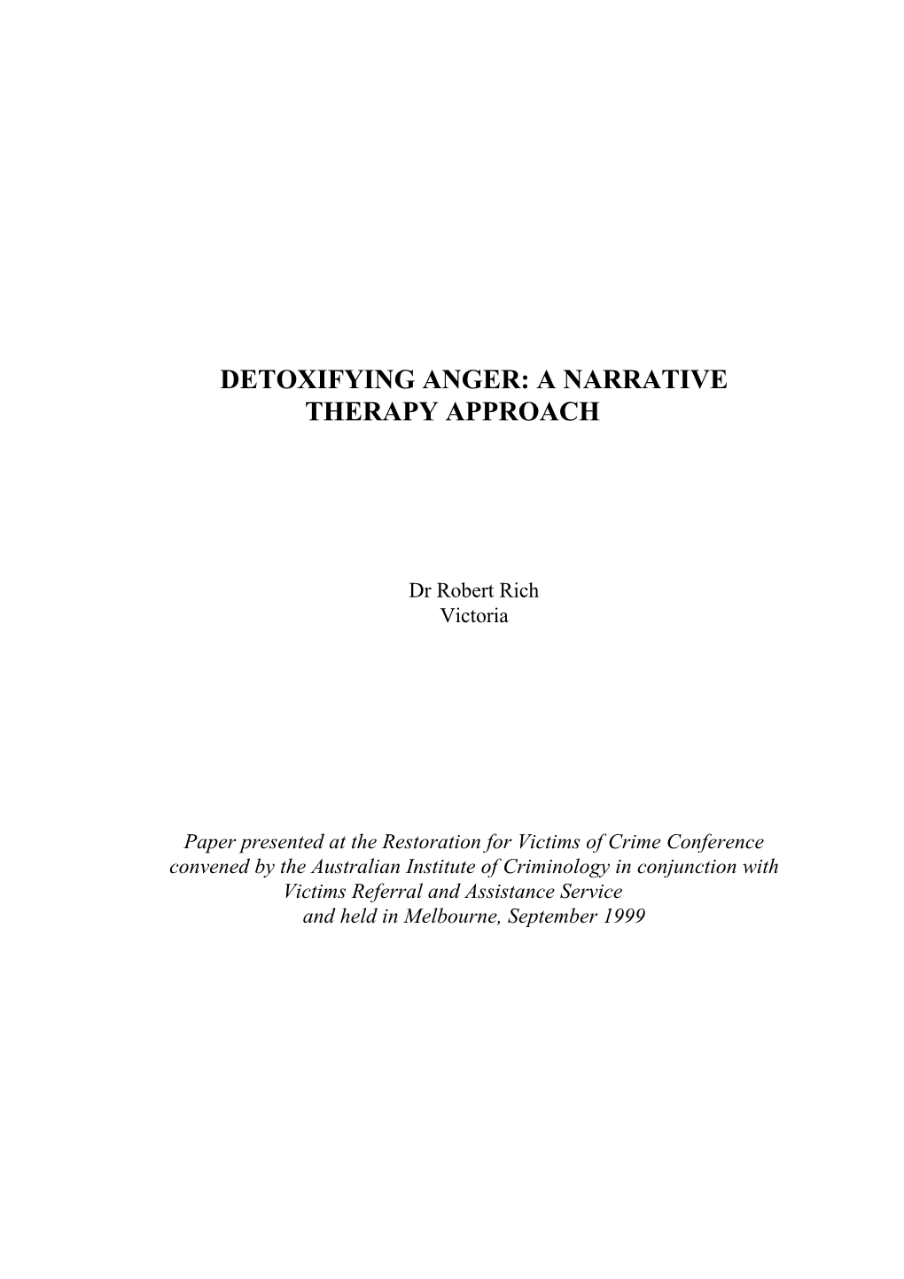 Detoxifying Anger : a Narrative Therapy Approach