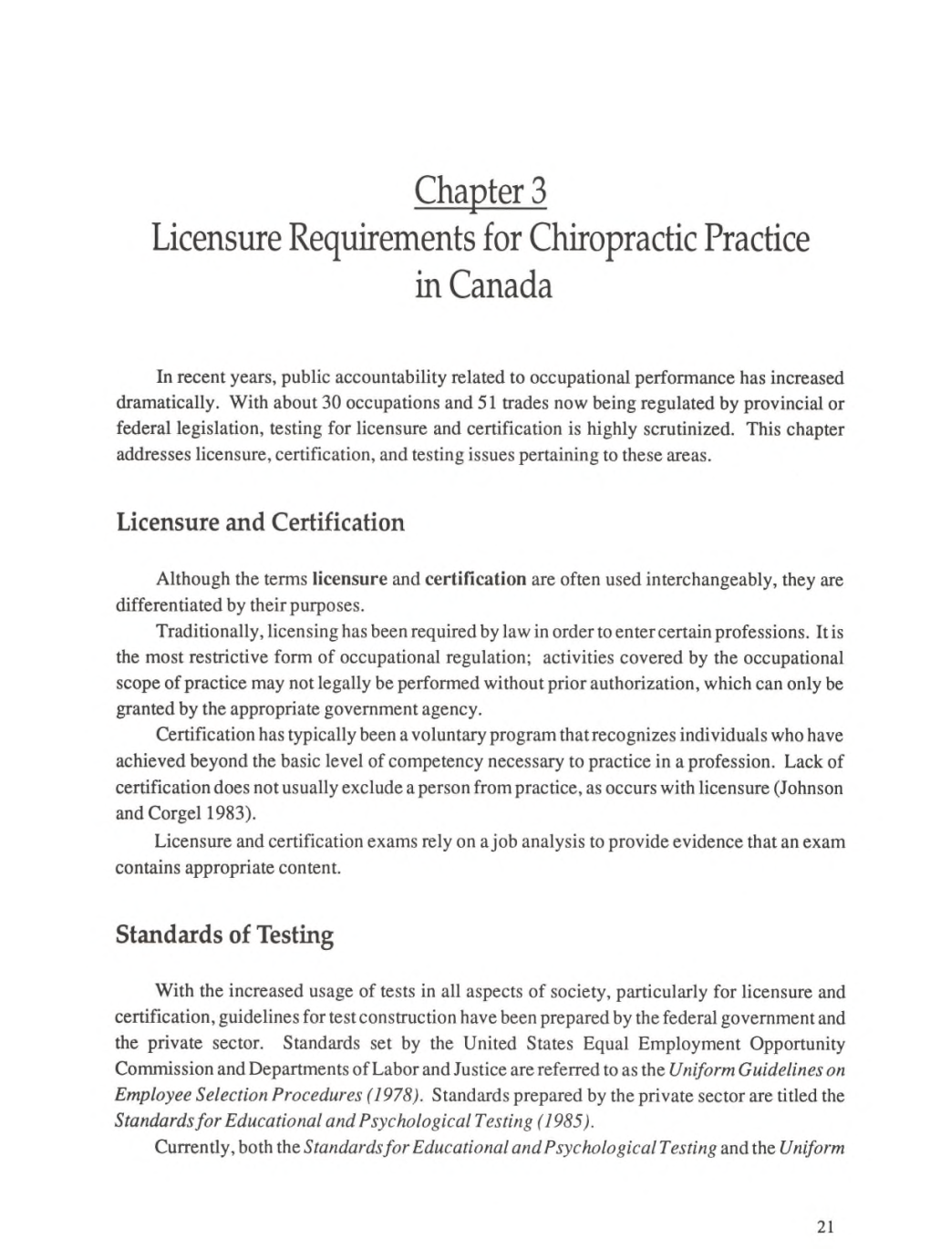 Chapter 3 Licensure Requirements for Chiropractic Practice in Canada