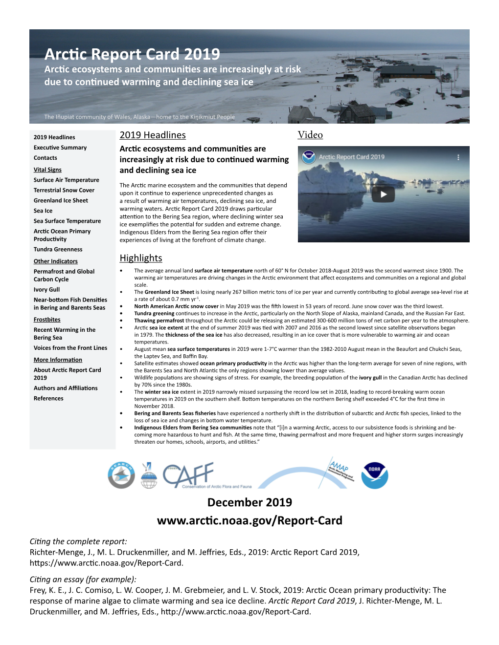 NOAA Arctic Report Card 2019