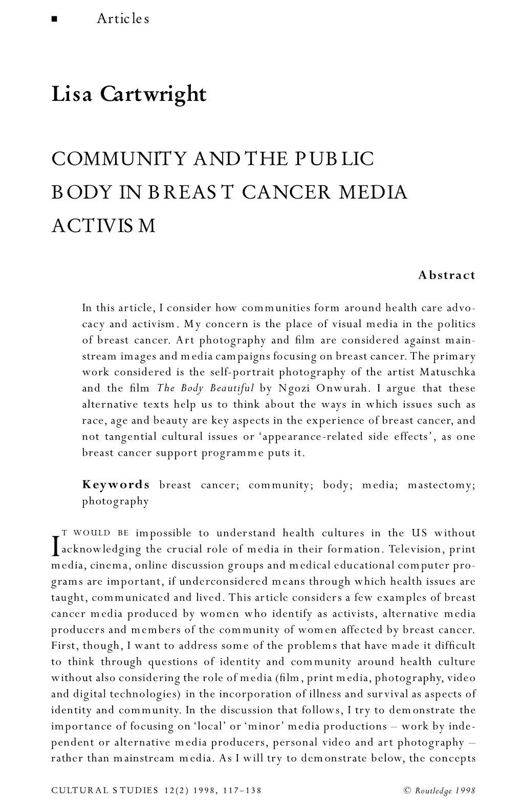 Community and the Public Body in Breast Cancer