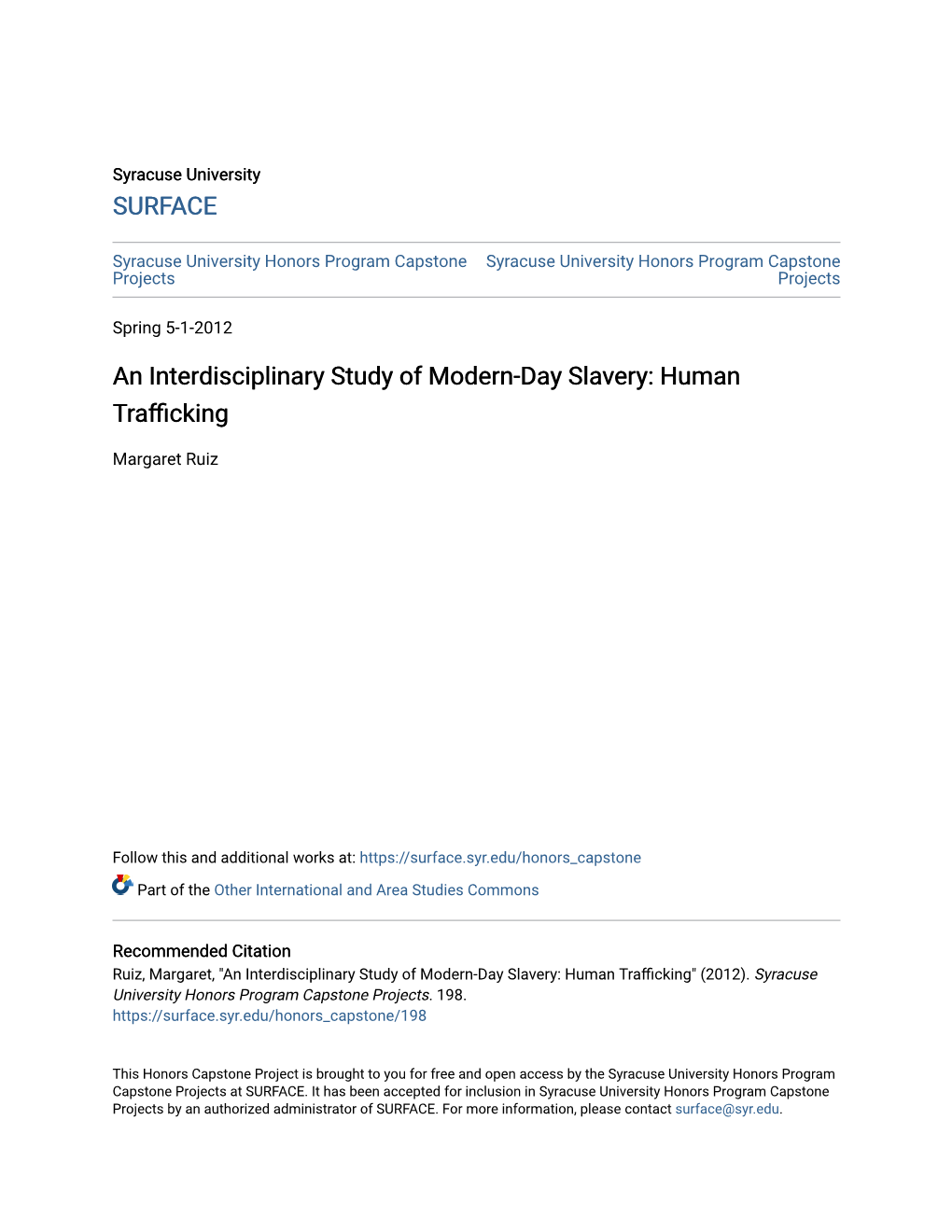 An Interdisciplinary Study of Modern-Day Slavery: Human Trafficking