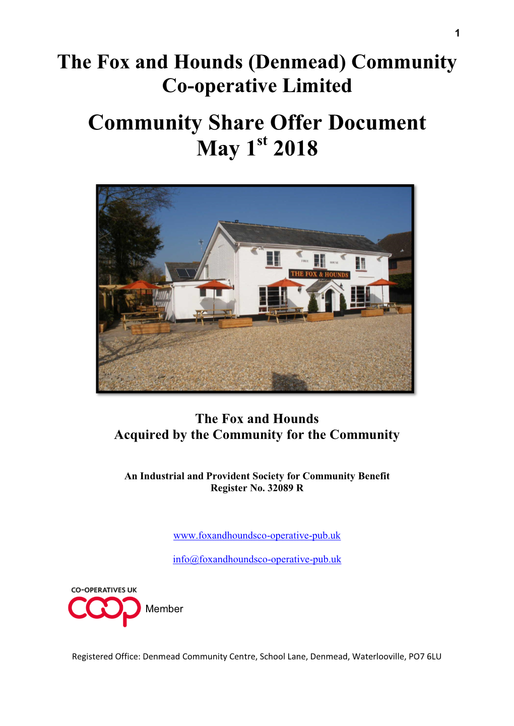 The Fox and Hounds (Denmead) Community Co-Operative Limited