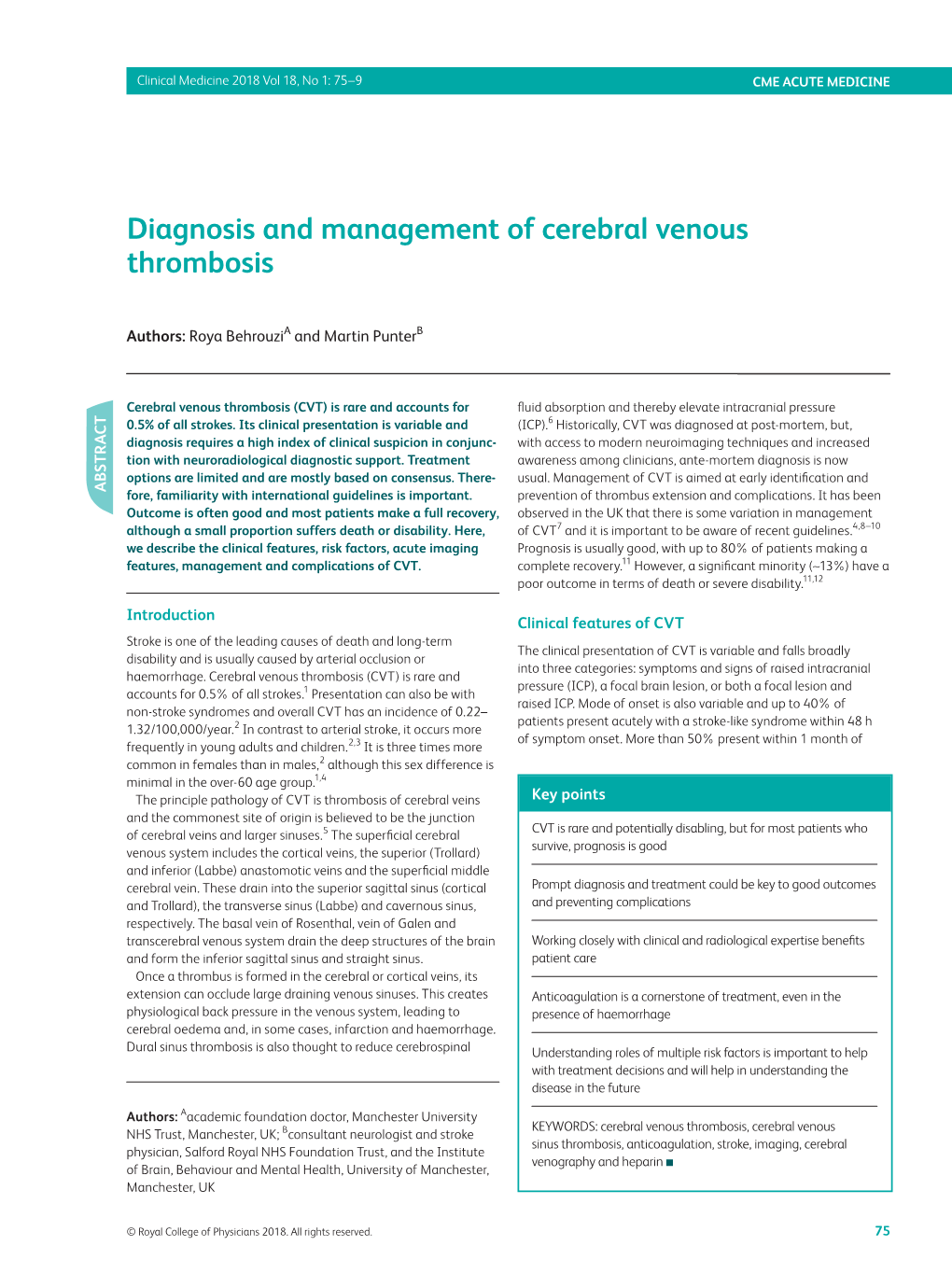 Diagnosis and Management of Cerebral Venous Thrombosis