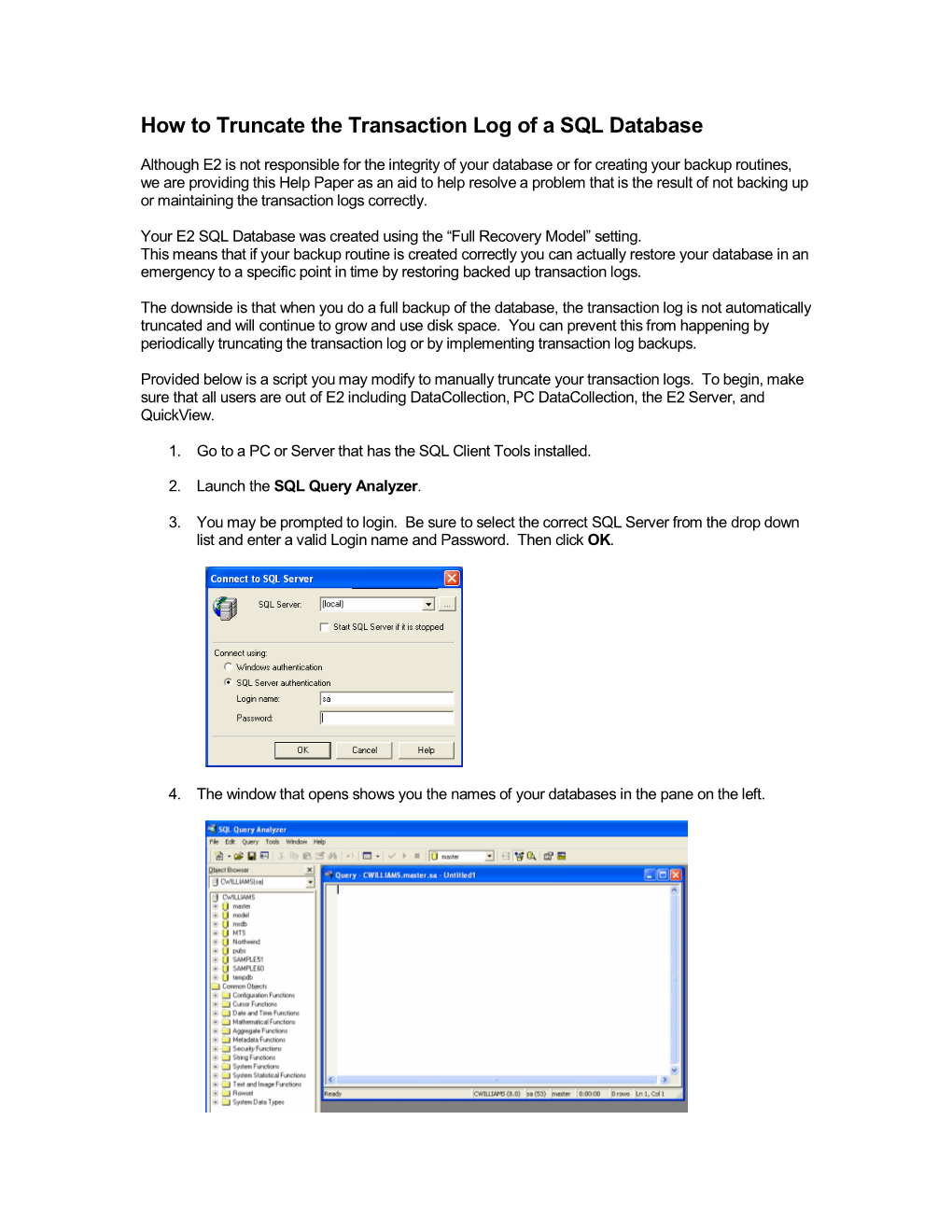 How to Truncate the Transaction Log of a SQL Database