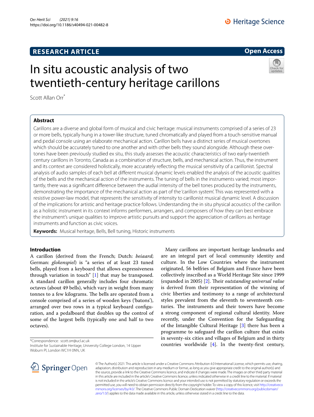 In Situ Acoustic Analysis of Two Twentieth-Century Heritage Carillons