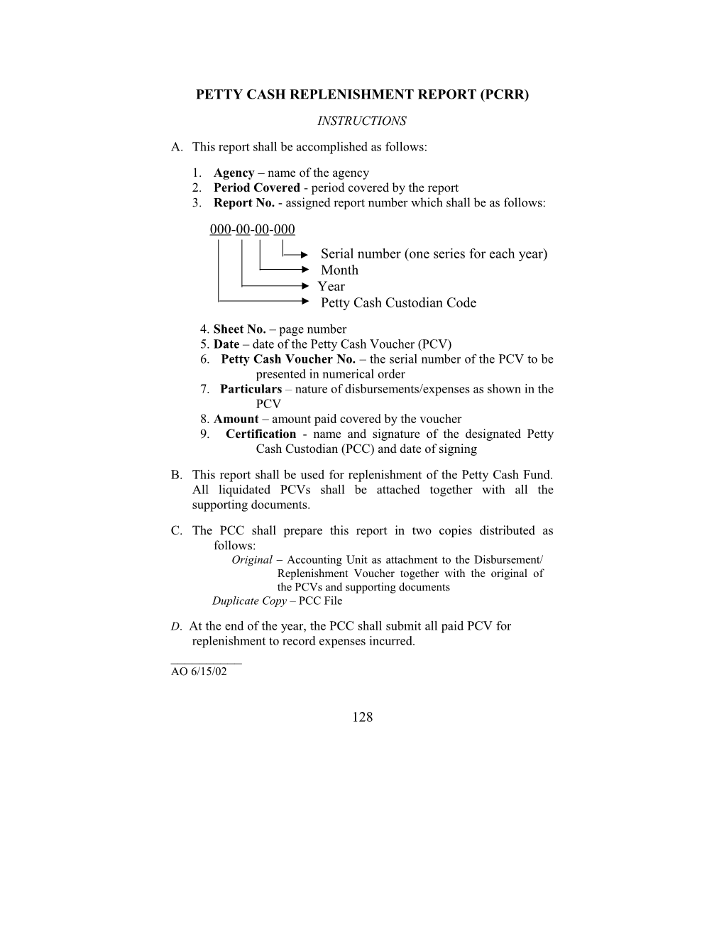 Appendix 57 - Petty Cash Replenishment Report (PCRR) Instructions