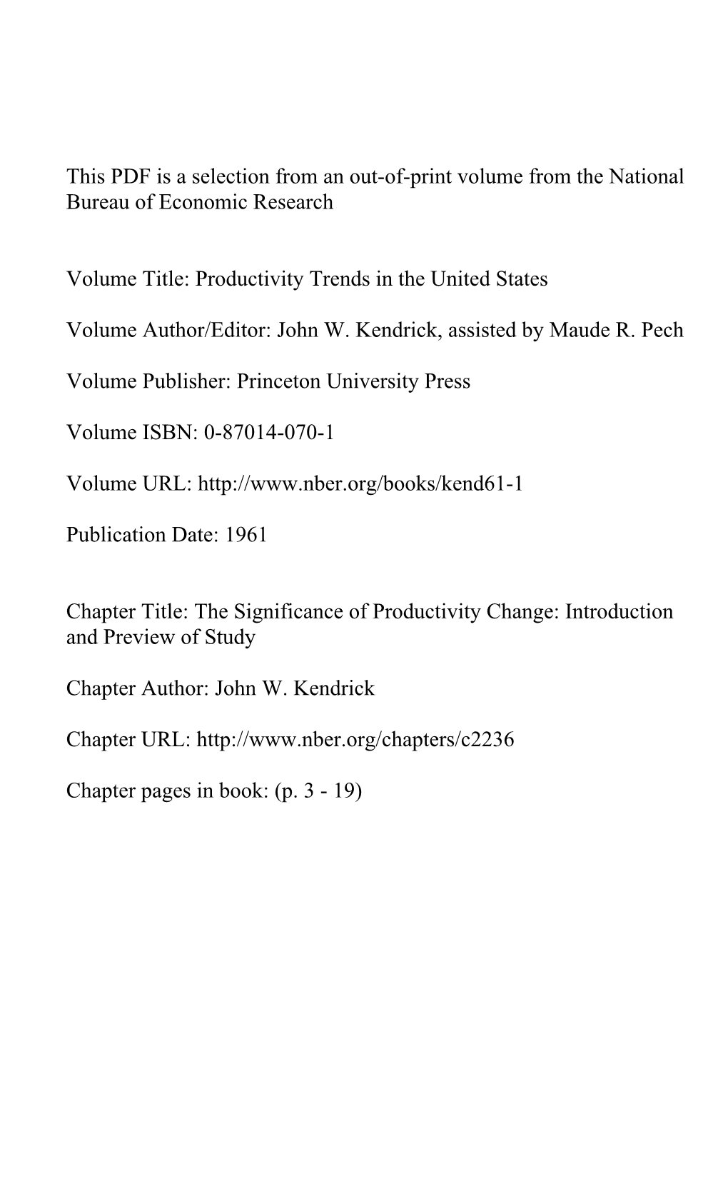 The Significance of Productivity Change: Introduction and Preview of Study